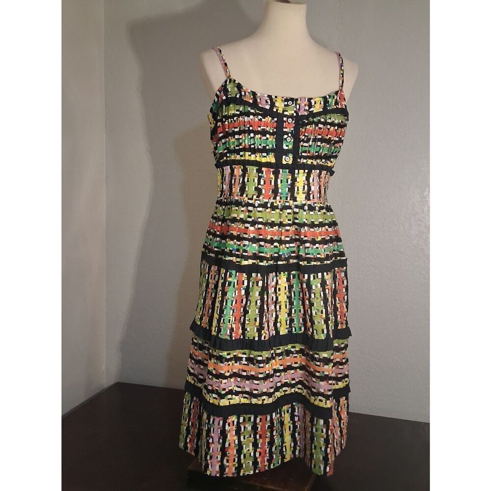 Cynthia Steffe Multicolor Striped Midi Dress with Black Accents
